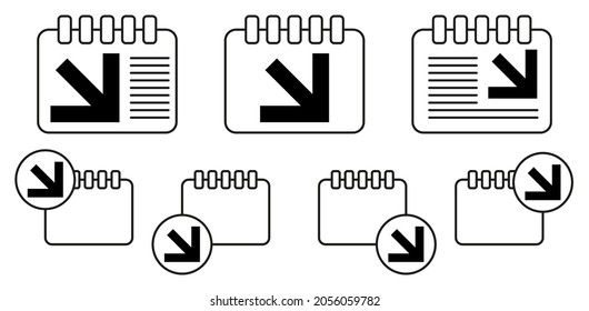 Icono de vector de flecha en la ilustración de conjunto de calénder para ui y ux, sitio web o aplicación móvil