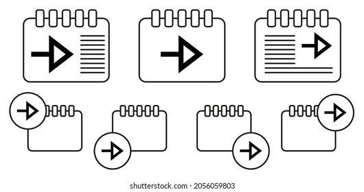 Icono de vector de flecha en la ilustración de conjunto de calénder para ui y ux, sitio web o aplicación móvil