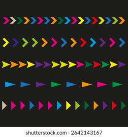 Arrow vector icon. Color direction shape. Patterned pointing symbol. Multicolor layout element.