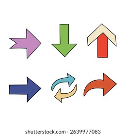 Arrow vector icon. Direction sign shape. Colorful guide design. White background symbol.