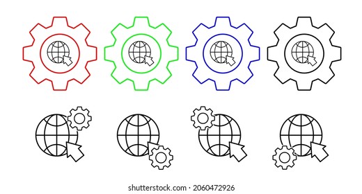 Icono de vector de flecha en la ilustración de conjunto de engranajes para ui y ux, sitio web o aplicación móvil