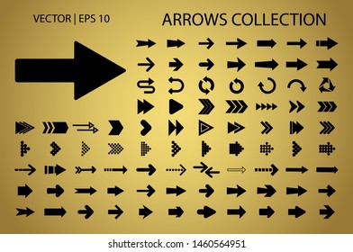 Arrow vector icon isolated set on white background. Button arrow infographic vector icon next, previous, pointer design digital element collection. Vector arrow icon template. Download and down arrow 