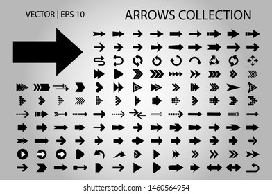 Arrow vector icon isolated set on white background. Button arrow infographic vector icon next, previous, pointer design digital element collection. Vector arrow icon template. Download and down arrow 