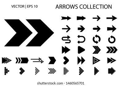 Arrow vector icon isolated set on white background. Button arrow infographic vector icon next, previous, pointer design digital element collection. Vector arrow icon template. Download and down arrow 