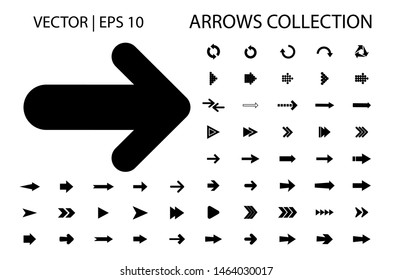 Arrow vector icon isolated set on white background. Button arrow infographic vector icon next, previous, pointer design digital element collection. Vector arrow icon template. Download and down arrow 