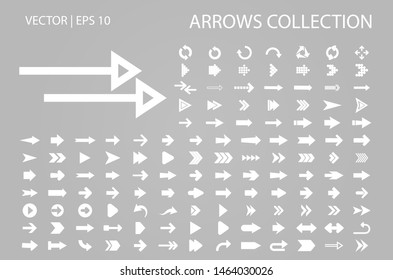 Arrow vector icon isolated set on gray background. Button arrow infographic vector icon next, previous, pointer design digital element collection. Vector arrow icon template. Download and down arrow 