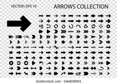 Arrow vector icon isolated set on white background. Button arrow infographic vector icon next, previous, pointer design digital element collection. Vector arrow icon template. Download and down arrow 