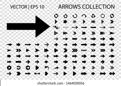 Arrow vector icon isolated set on white background. Button arrow infographic vector icon next, previous, pointer design digital element collection. Vector arrow icon template. Download and down arrow 