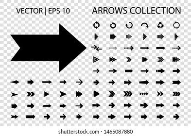 Arrow vector icon isolated set on white background. Button arrow infographic vector icon next, previous, pointer design digital element collection. Vector arrow icon template. Download and down arrow 