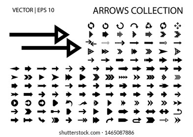 Arrow vector icon isolated set on white background. Button arrow infographic vector icon next, previous, pointer design digital element collection. Vector arrow icon template. Download and down arrow 
