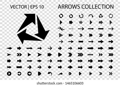 Arrow vector icon isolated set on white background. Button arrow infographic vector icon next, previous, pointer design digital element collection. Vector arrow icon template. Download and down arrow 