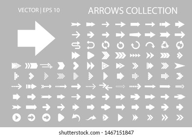 Arrow vector icon isolated set on white background. Button arrow infographic vector icon next, previous, pointer design digital element collection. Vector arrow icon template. Download and down arrow 