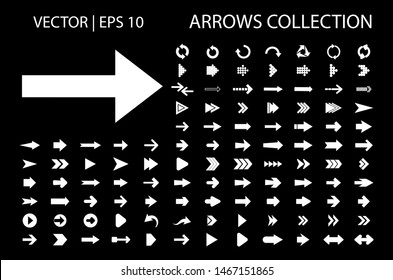Arrow vector icon isolated set on white background. Button arrow infographic vector icon next, previous, pointer design digital element collection. Vector arrow icon template. Download and down arrow 