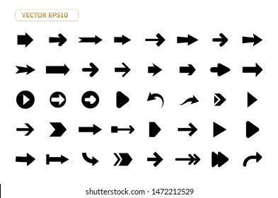 Arrow vector icon isolated set on white background. Button arrow infographic vector icon next, previous, pointer design digital element collection. Vector arrow icon template. Download and down arrow 