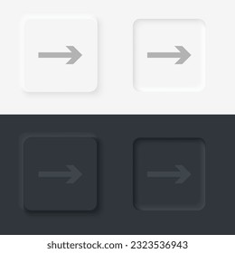 Arrow vector icon, Neumorphic style arrow button vector icon on black and white background set