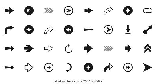 Arrow vector icon set. Arrows big black set icons, arrow icon, modern simple arrows, arrow vector collection. Vector isolated on white background.