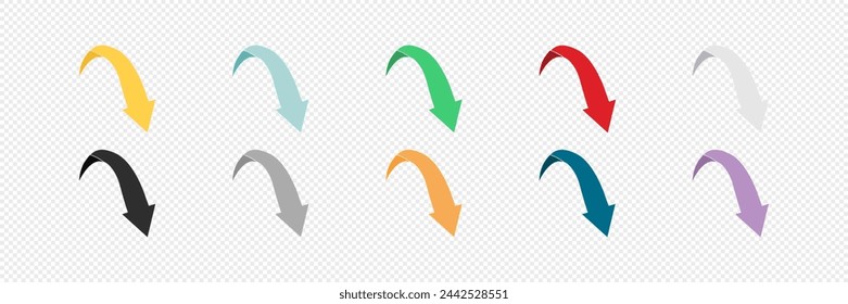 Conjunto de iconos de vector de flecha. Colección de flechas de colores. Conjunto de flecha plana vectorial. Flecha aislada. Vector