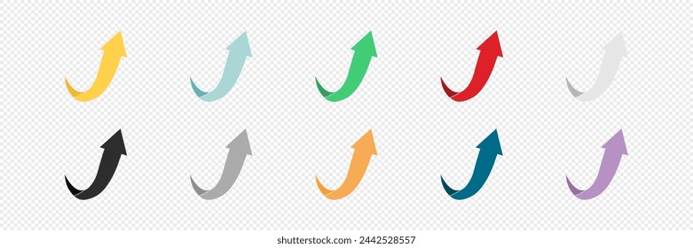 Conjunto de iconos de vector de flecha. Colección de flechas de colores. Conjunto de flecha plana vectorial. Flecha aislada. Vector