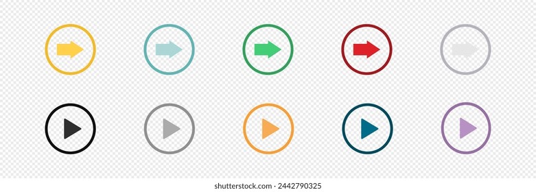 Conjunto de iconos de vector de flecha. Colección de flechas de colores. Conjunto de flecha plana vectorial. Flecha aislada. Vector