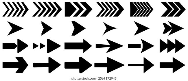 Arrow vector icon set. set of different arrows or web design. set of new style black vector arrows isolated on white background.