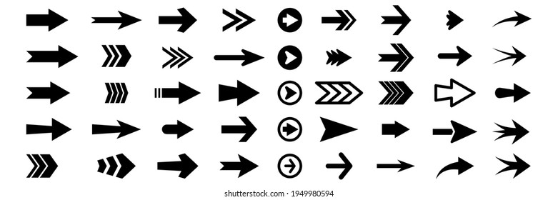 Arrow vector icon. Set of new style black vector arrows isolated on white. Collection of pointers. Arrows vector illustration collection