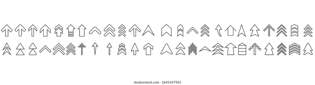 Up arrow vector icon set. scroll illustration sign collection. Direction symbol or logo. Arrow set of web icons in line style.