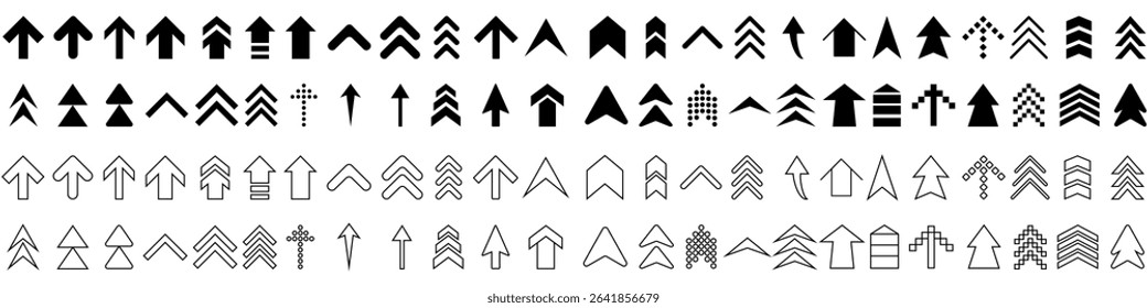Up arrow vector icon set. scroll illustration sign collection. Direction symbol or logo. Arrow set of web icons in line style.