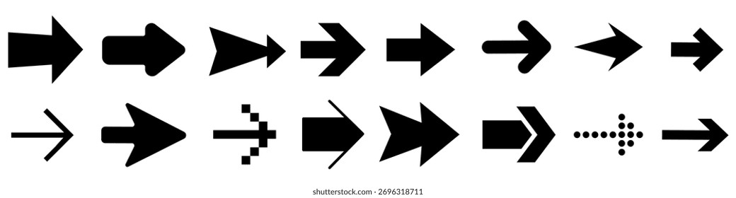 Conjunto de iconos de Vector de flecha. Colección de signo de ilustración de dirección de signo. Símbolo o logotipo del puntero.