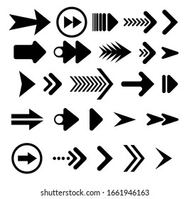 Conjunto de iconos vectoriales de flecha. Juego de iconos de dirección de señales. Símbolo de flecha.