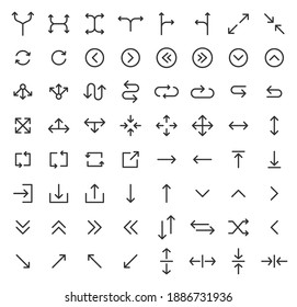 Arrow vector icon set in thin line style.Collection vector arrows icon set for media controls and pointers collection on white background. Vector illustration