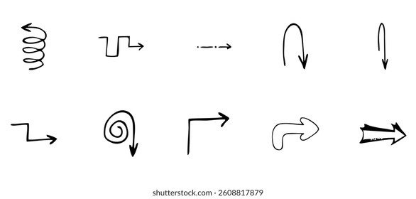 Arrow vector icon set in thin line style