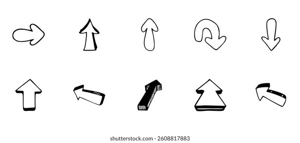 Arrow vector icon set in thin line style