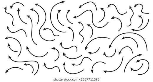 Conjunto de iconos de Vector de flecha. Flechas delgadas para el Plan de negocios, presentación y educación. Signo, símbolo, colección de flecha dibujada a mano. Icono de flecha. Eps 10.