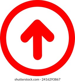 Arrow Up vector icon. This rounded flat symbol is drawn with red on a white background. Replaceable vector design.
