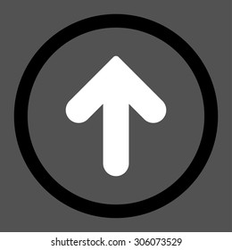 Arrow Up vector icon. This rounded flat symbol is drawn with black and white colors on a gray background.