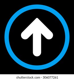 Arrow Up vector icon. This rounded flat symbol is drawn with blue and white colors on a black background.