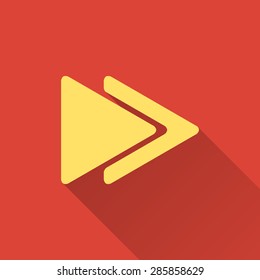 Arrow  - vector icon in yellow on a red background.
