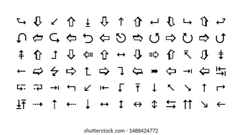 Arrow vector icons. Set flat different arrows isolated on white background