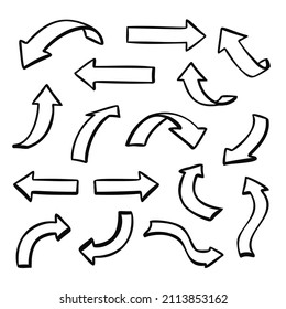 Arrow Vector Icons Set in Hand Drawn Style Isolated on White Background. Direction Signs