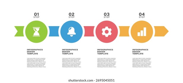 Arrow vector infographic template with round elements and business icons 