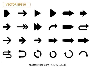 Arrow vector isolated icon set. Button pointer, previous, next, circle collection for infographic, banner, website, mobile app, map. Flat illustration element circle, back, cursor, up and down design 