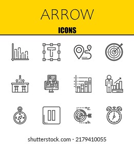 arrow vector line icons set. bar chart, text formatting and location Icons. Thin line design. Modern outline graphic elements, simple stroke symbols stock illustration