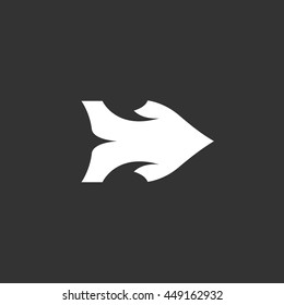 Arrow vector logo isolated on a black background. Icon silhouette design template. Simple symbol concept in flat style. Abstract sign, pictogram for web, mobile and infographics