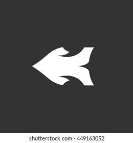 Arrow vector logo isolated on a black background. Icon silhouette design template. Simple symbol concept in flat style. Abstract sign, pictogram for web, mobile and infographics