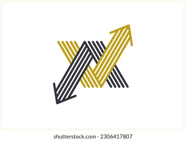 Arrow vector original logo isolated, pictogram symbol of double arrows dynamic sign, linear icon concept.