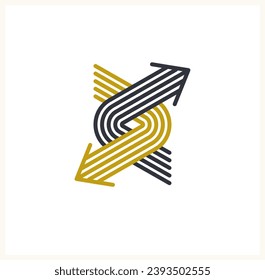Bogenvektor-Original-Logo einzeln, Piktogramm Symbol für Doppelpfeile dynamisches Zeichen, lineares Icon Konzept.