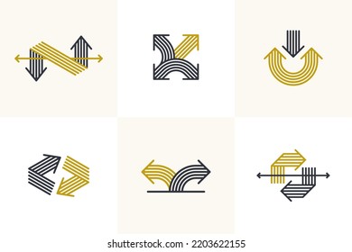Arrow vector original logos set isolated, pictogram symbol of double arrows dynamic signs collection, linear icons concept.