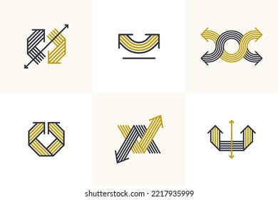 Arrow vector original logos set isolated, pictogram symbol of double arrows dynamic signs collection, linear icons concept.