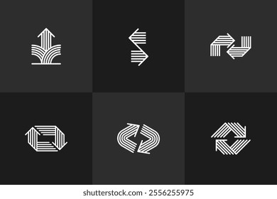 Arrow vector original logos set isolated, pictogram symbol of double arrows dynamic signs collection, linear icons concept.