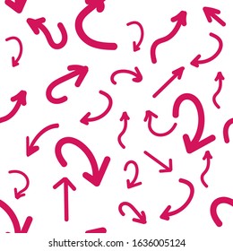 Arrow vector pink icons set hand drawn. Straight and curved cursors. Abstract concept graphic element. Seamless pattern